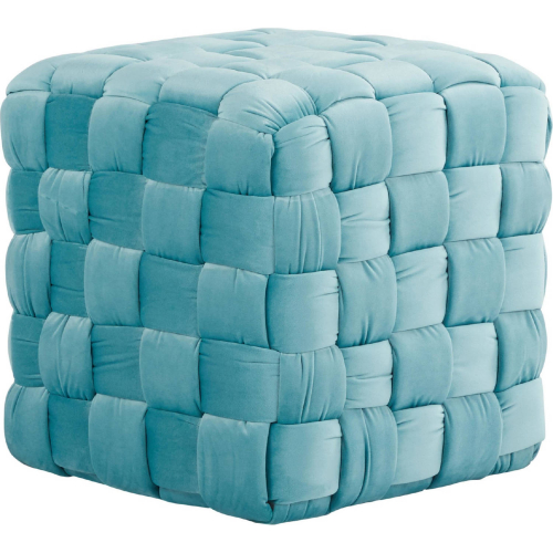 Square Braided 16" Ottoman in Ice Blue Velvet